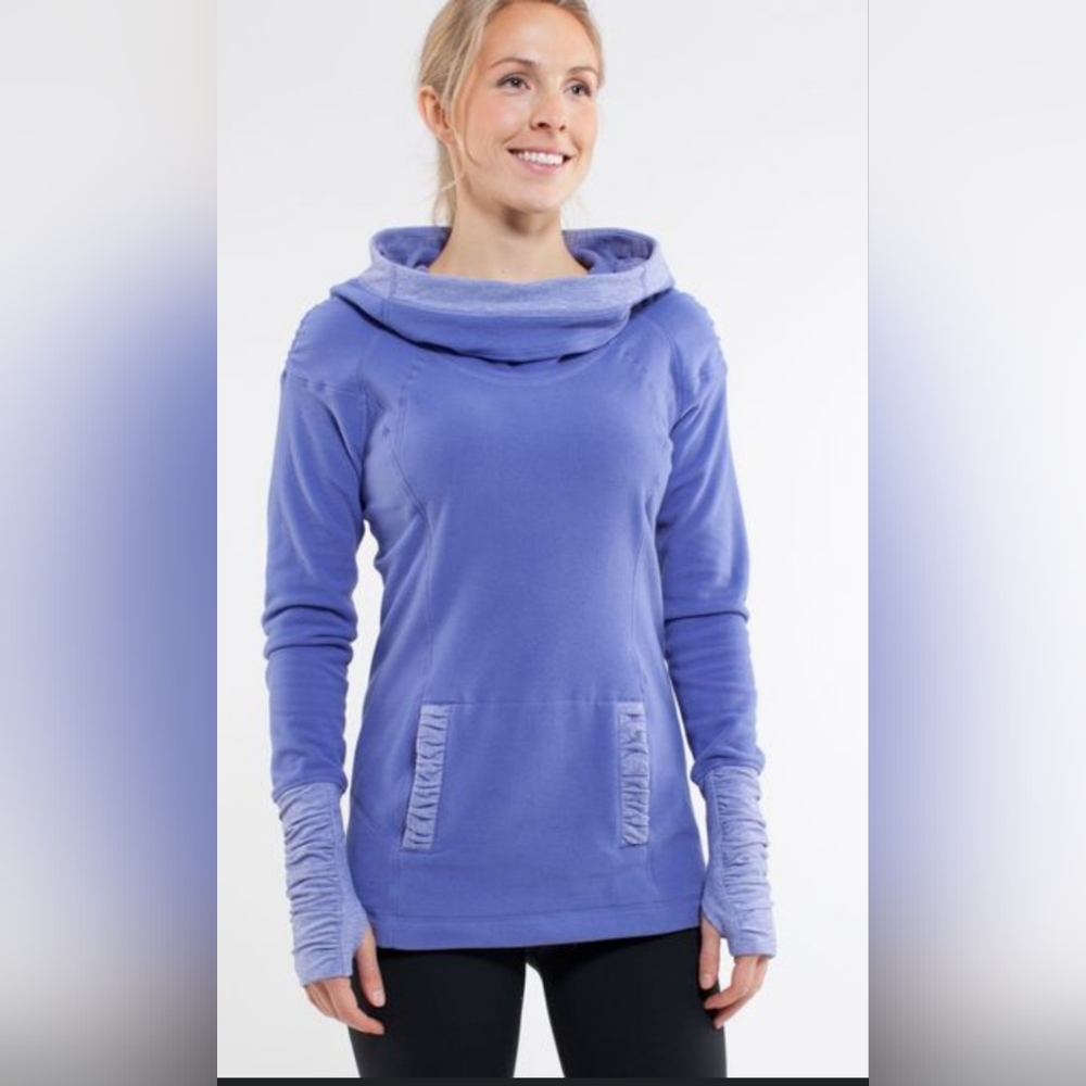 Lululemon Après Run‎ Pullover Hoodie Sz 6 Persian Purple Fleece Ruched Sleeve
